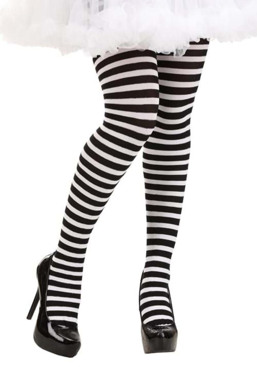Black/White Striped Tights for Women