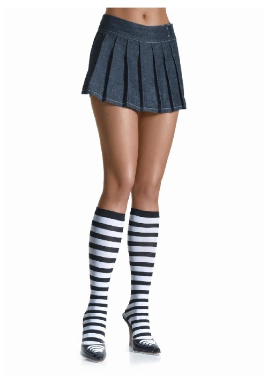 Black / White Striped Knee High Stockings for Women