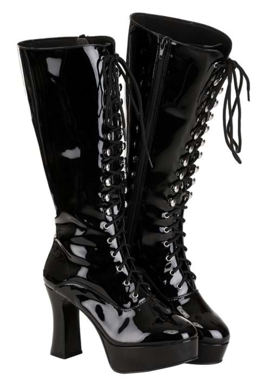 Sexy Black Faux Leather Knee High Boots for Women