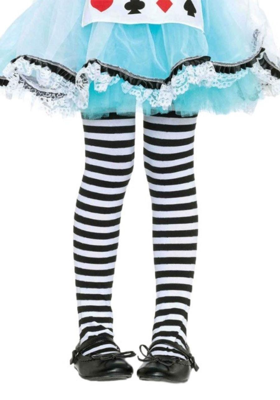 Black and White Striped Tights for Kids