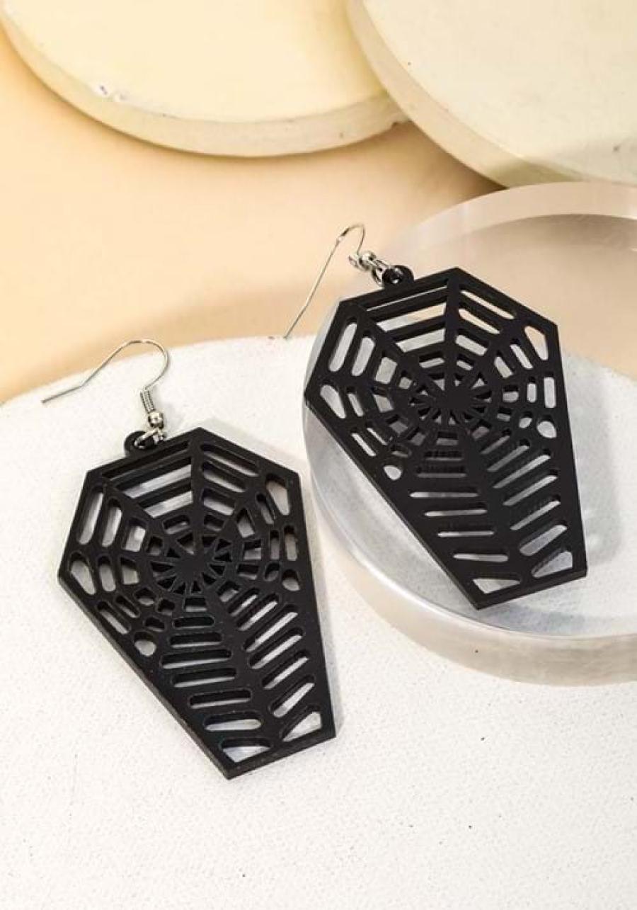 Spiderweb Coffin Costume Earrings Accessory