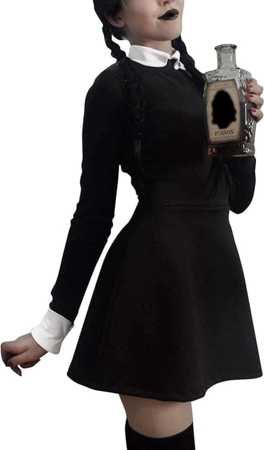 GIKING Halloween Costume Addams Family Costume Women Adult Wednesday Dress Morticia Floor Vintage Dress