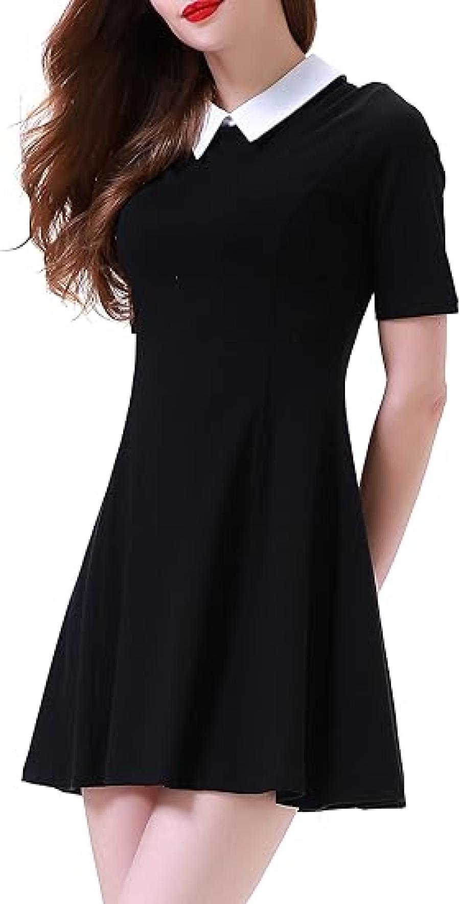 Aphratti Women's Short Sleeve Peter Pan Collar Cute Skater Dress Fit and Flare A-Line Casual Dresses