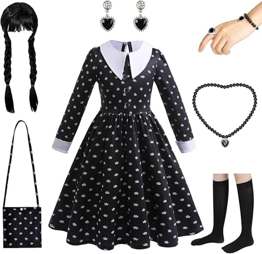 Wednesday Addams Costume Girls Halloween Costumes Dress for Kids Teen Cosplay Stage Show Party