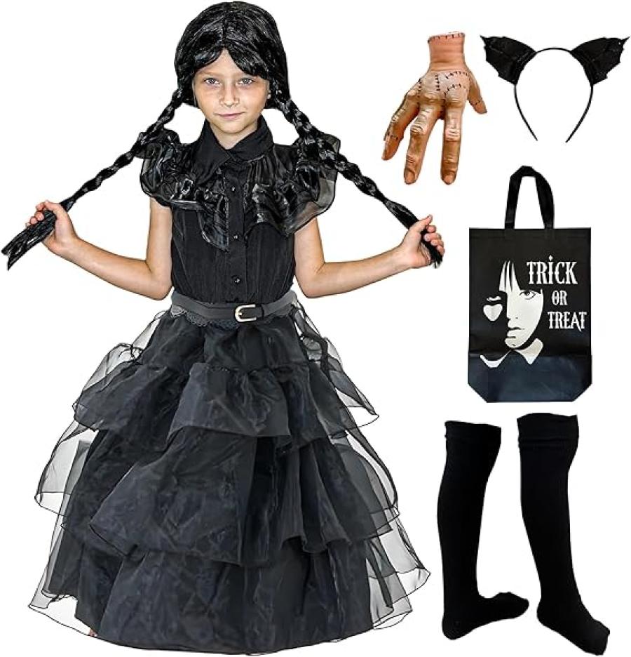 Halloween Dress - Full Costume Set for Girls | Dress, Wig,Gloves,Thing, Trick Or Treat Bag, Belt & Headband.