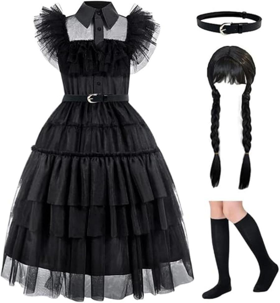 Black costume girls dress for Kids Black Family Costumes Halloween costumes girls Party Dress 4-13Y