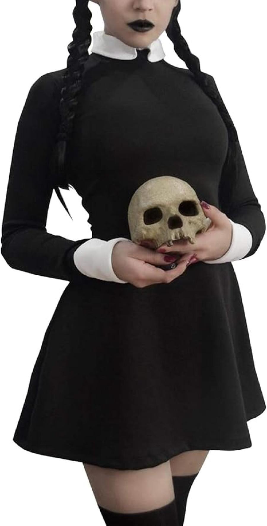 ICEYOU Halloween Addams Family Costume Women Adult Wednesday Costume Dress