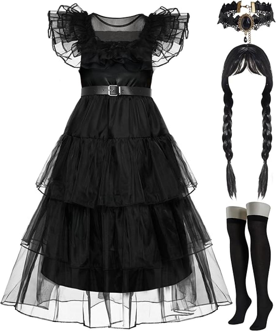 Spooktacular Creations Kids Black Family Costume, Halloween Costume Set for Girls, Dark Vintage Prom Dress