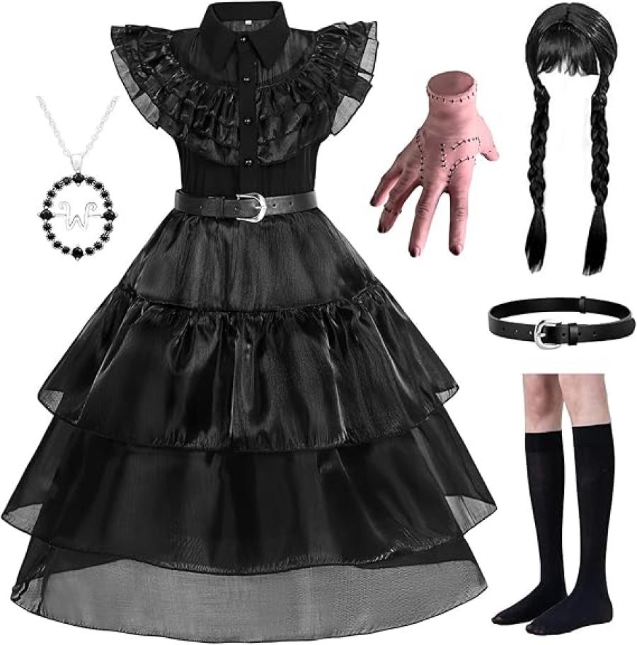 WYB Black Costume Dress for Girls Costumes Cosplay Party Dress with Accessories 4-12Y